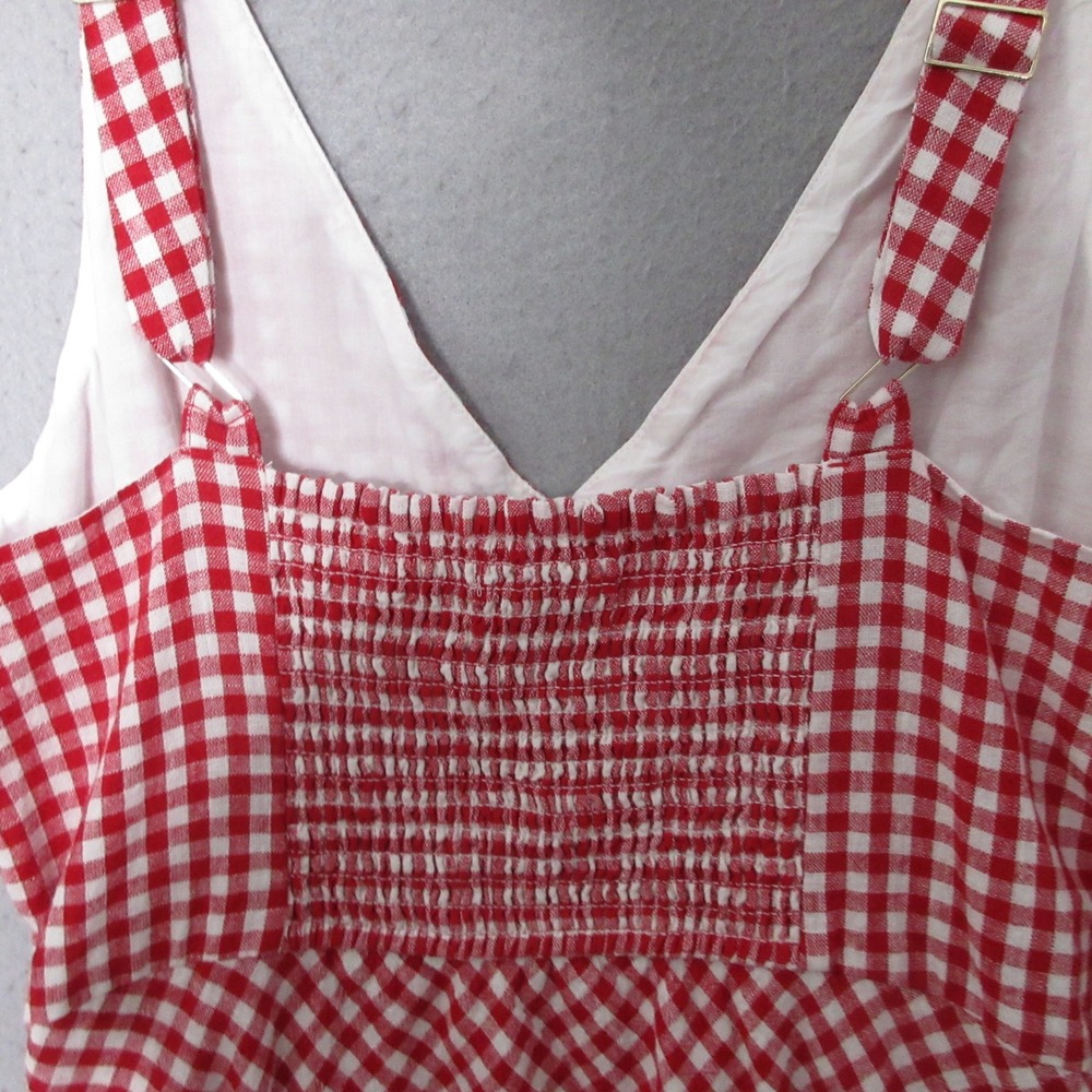 Abercrombie & Fitch Dress Red Gingham Linen Cotton Pockets Mini Smocked Cottage - Picture 5 of 10